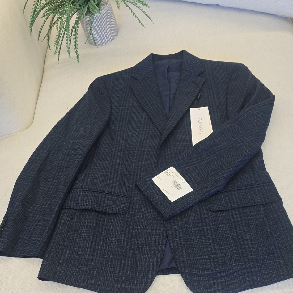 Calvin Klein Dark Blue Plaid Blazer